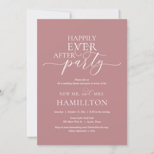 Happily Ever After Wedding Dinner Party Dusty Rose Invitation