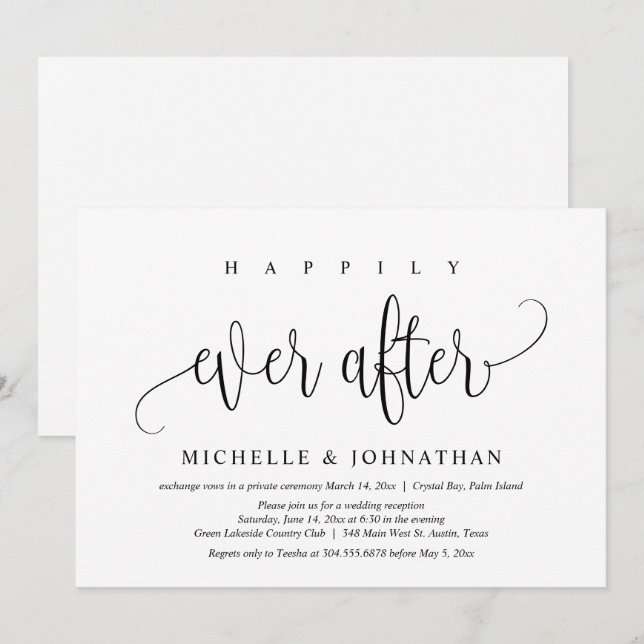 Happily Ever After, Wedding Elopement Celebration Invitation (Front/Back)