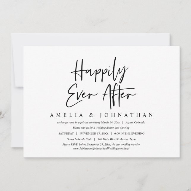 Happily Ever After, Wedding Elopement Dinner Invit Invitation (Front)