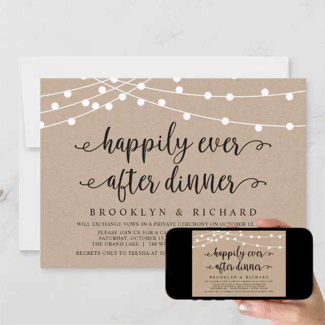 Happily Ever After Wedding Elopement Dinner Invita Invitation Zazzle 9307