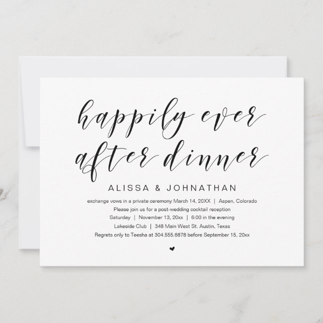 Happily ever after, Wedding Elopement Dinner Invitation (Front)