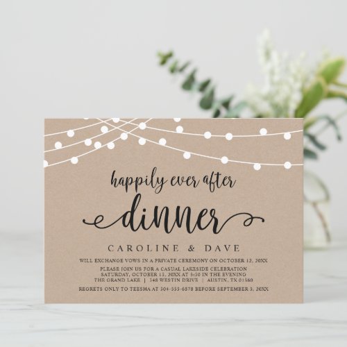 Happily Ever After Wedding Elopement Dinner Invitation
