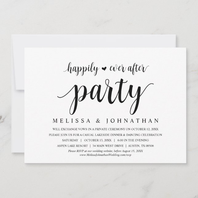 Happily Ever After Wedding Elopement Dinner Party Invitation (Front)