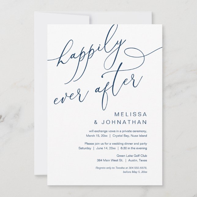 Happily Ever After, Wedding Elopement Dinner Party Invitation (Front)
