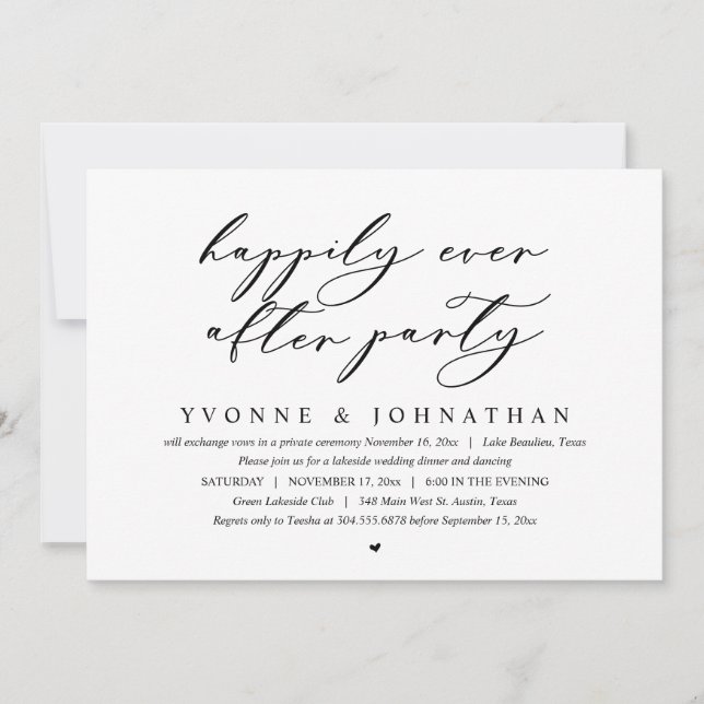 Happily Ever After Wedding Elopement Dinner Party Invitation (Front)