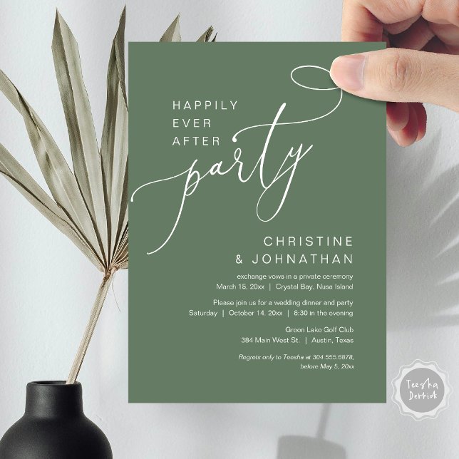 Happily Ever After Wedding Elopement Party Invitat Invitation (Happily Ever After Party, Wedding Elopement Brunch, Dinner or Lunch Invitation Card in Sage Green)