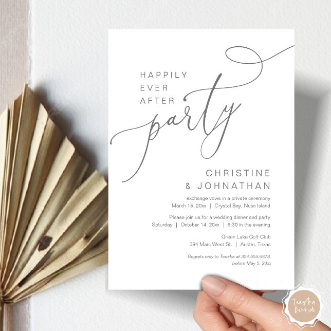 Happily Ever After Wedding Elopement Party Invitat Invitation (Happily Ever After Party, Wedding Elopement Brunch, Dinner or Lunch Invitation Card in Dark Grey)