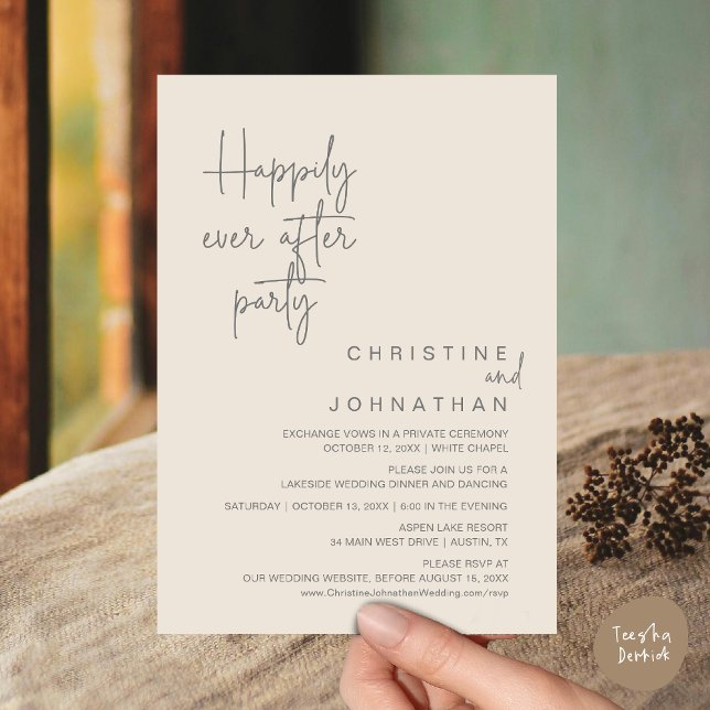 Happily Ever After Wedding Elopement Party Invitat Invitation (Happily Ever After Wedding Elopement Dinner Brunch Lunch Party Invites Card, PDF, Cream Grey)