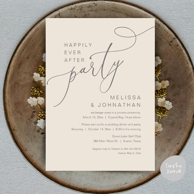 Happily Ever After Wedding Elopement Party Invitat Invitation (Happily Ever After Wedding Elopement Dinner Party Invitation Card, PDF, Classy Cream and Grey)