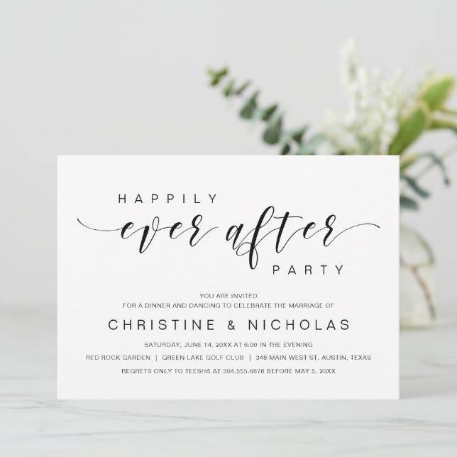 Happily Ever After, Wedding Elopement Party Invitation (Standing Front)