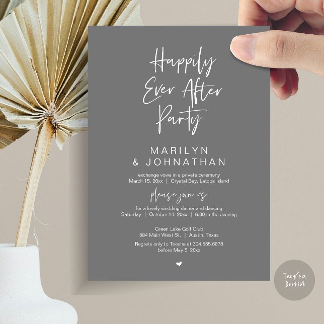 Happily Ever After, Wedding Elopement Party Invitation (Happily Ever After, Wedding Elopement Modern Summer Party Invitation Card, PDF, in Dark Grey)