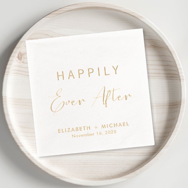 Happily Ever After Wedding Foil Napkins (Elevate your wedding reception decor with these elegant "Happily Ever After" foil napkins)
