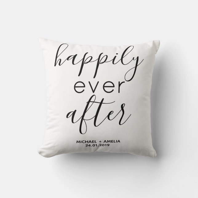 Happily ever after wedding heirloom template names throw pillow (Front)