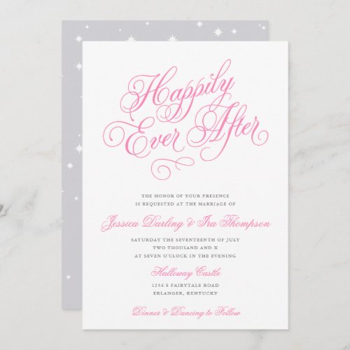 Happily Ever After Wedding Invitation Pink  Gray