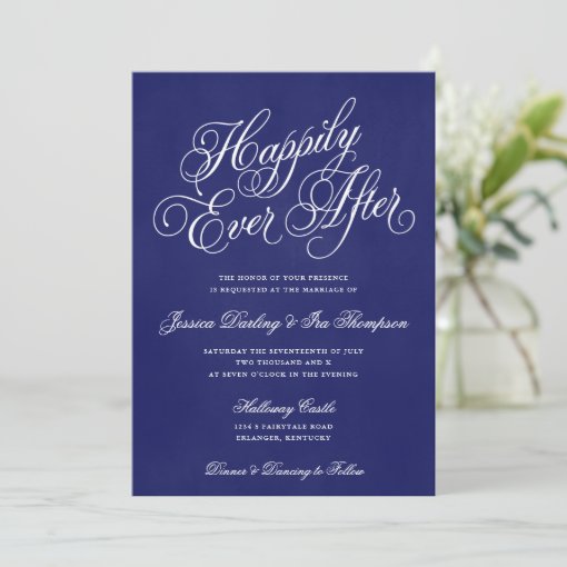 Happily Ever After Wedding Invitation Royal Blue Zazzle