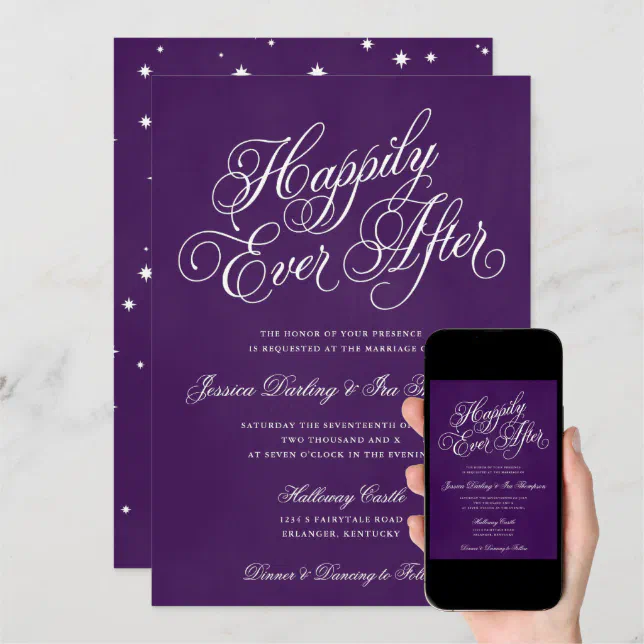 Happily Ever After Wedding Invitation Royal Purple Zazzle