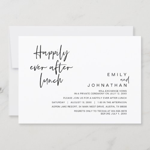 Happily Ever After Wedding Lunch Black and White Invitation