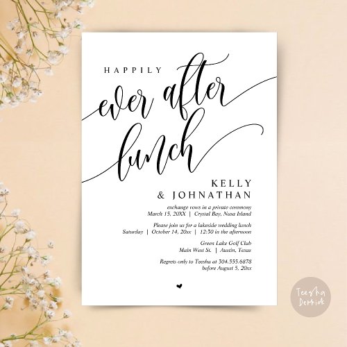 Happily Ever After Wedding Lunch Black White Invitation