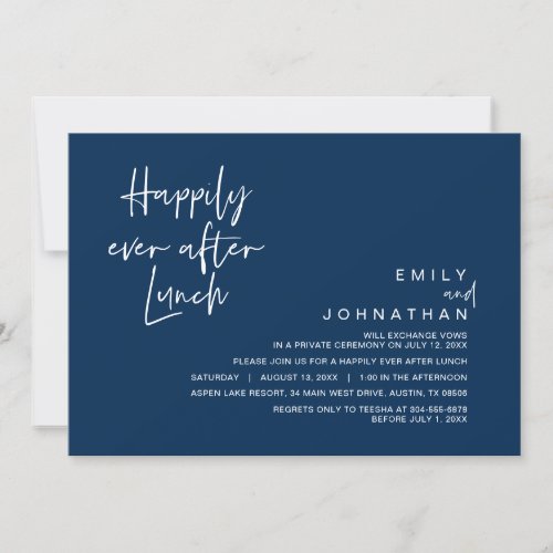 Happily Ever After Wedding Lunch Classy Navy Blue Invitation