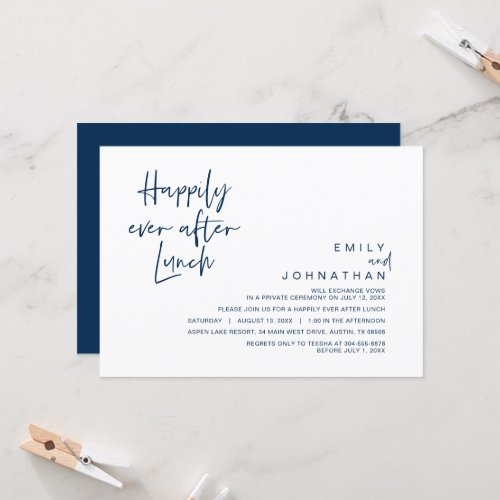 Happily Ever After Wedding Lunch Classy Navy Blue Invitation