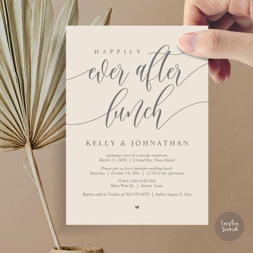 Happily Ever After Wedding Lunch in Cream Grey Invitation