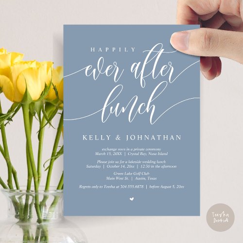 Happily Ever After Wedding Lunch in Dusty Blue Invitation