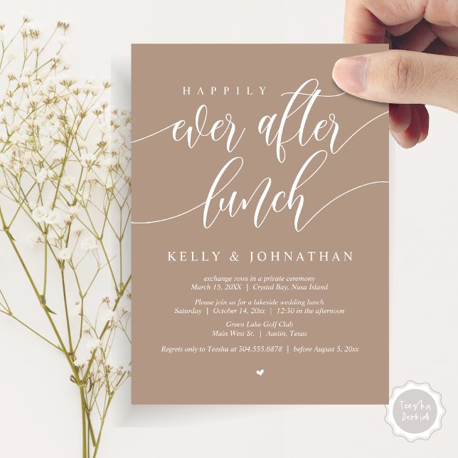 Happily Ever After Wedding Lunch, in Warm Taupe Invitation (Happily Ever After Wedding Lunch Invitation Card, PDF, Modern Calligraphy, in Warm Taupe)