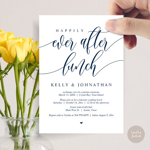 Happily Ever After Wedding Lunch Navy Blue Invitation