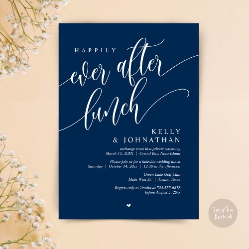 Happily Ever After Wedding Lunch Navy Blue Invitation