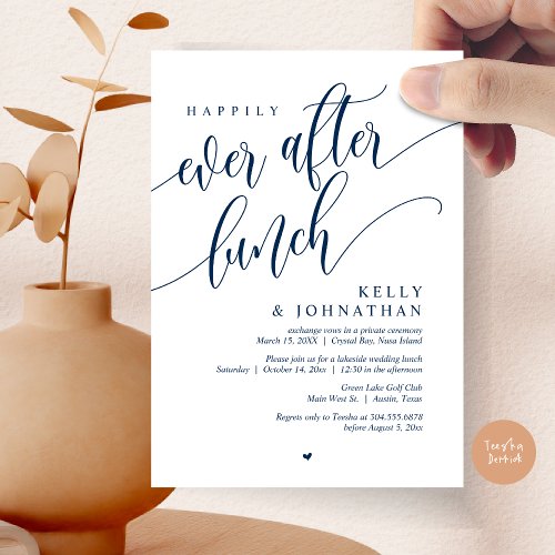 Happily Ever After Wedding Lunch Navy Blue Invitation