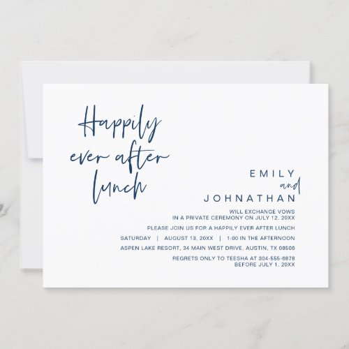 Happily Ever After Wedding Lunch Navy Blue Invitation