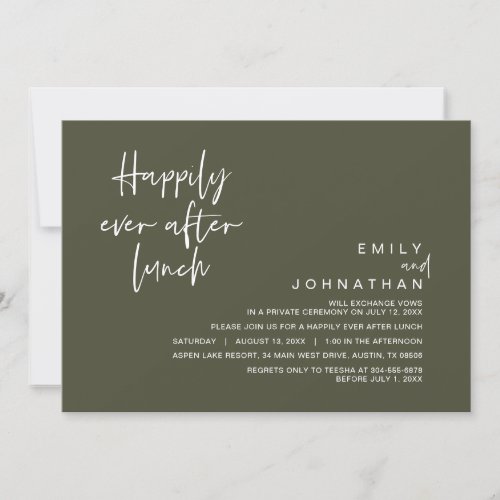 Happily Ever After Wedding Lunch Olive Green Invitation