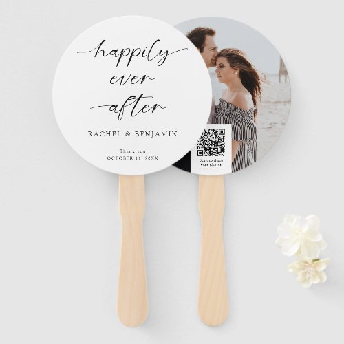 Happily Ever After Wedding Minimal QR Code Photo Hand Fan