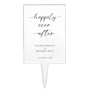 Happily Ever After Wedding Minimal Script Elegant  Cake Topper