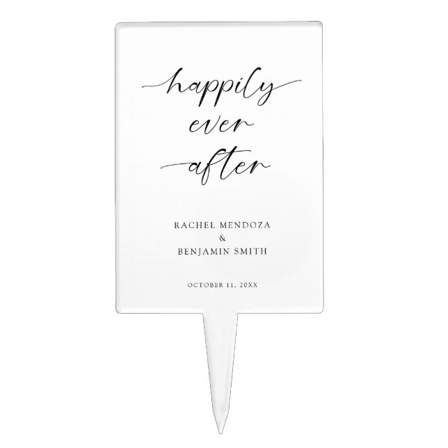 Happily Ever After Wedding Minimal Script Elegant  Cake Topper (Front)