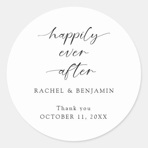 Happily Ever After Wedding Minimal Script Elegant Classic Round Sticker