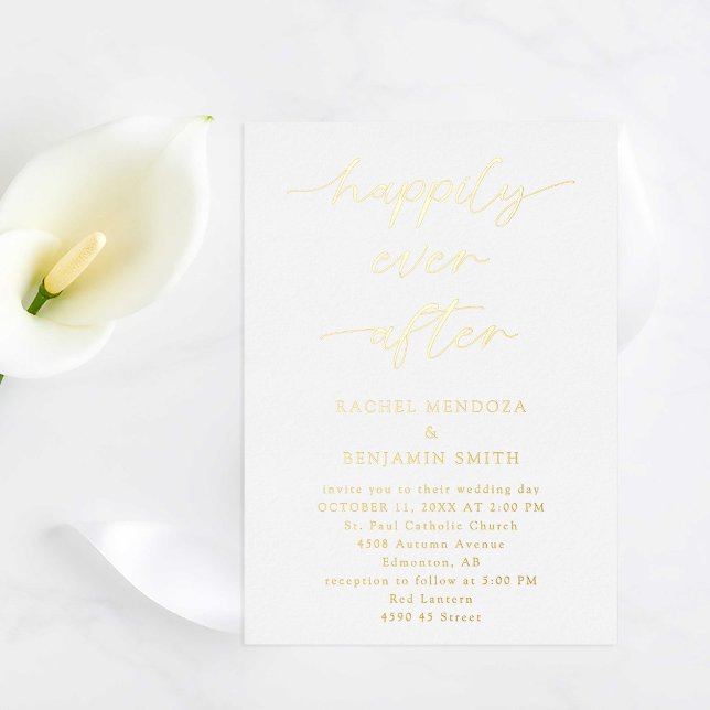 Happily Ever After Wedding Minimal Script Elegant Foil Invitation (Creator Uploaded)