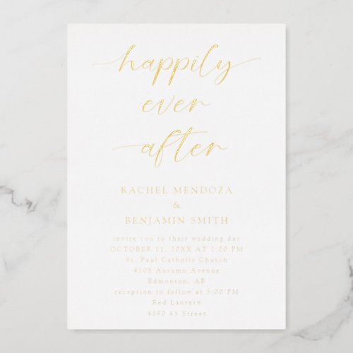 Happily Ever After Wedding Minimal Script Elegant Foil Invitation
