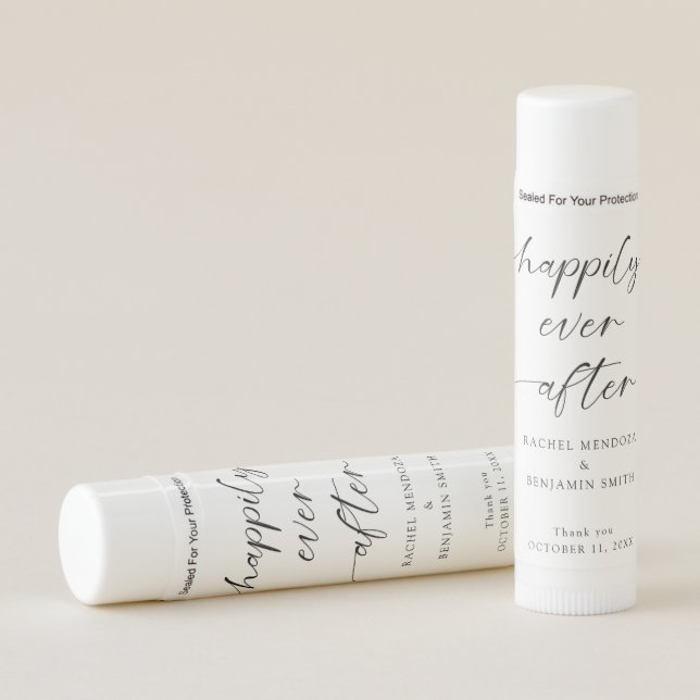Happily Ever After Wedding Minimal Script Elegant Lip Balm (Front)