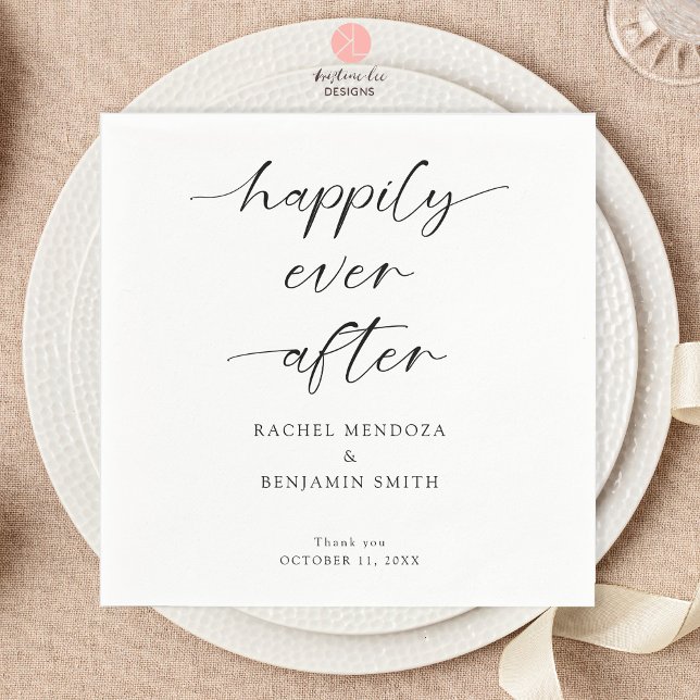 Happily Ever After Wedding Minimal Script Elegant Napkins (Creator Uploaded)