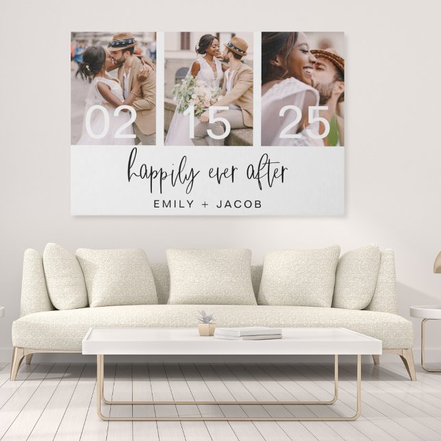 Happily Ever After Wedding Minimalist Simple Faux Canvas Print (Creator Uploaded)
