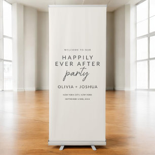 Happily Ever After Wedding Party Beige Minimalist Retractable Banner