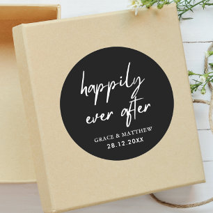 Happily Ever After Wedding Party Black and White Classic Round Sticker