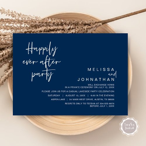 Happily Ever After Wedding Party Classy Navy Blue Invitation