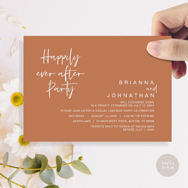 Happily Ever After Wedding Party, Copper Brown Invitation (Happily Ever After Party Invitation Card, PDF, Modern Wedding Elopement, in Copper Brown)