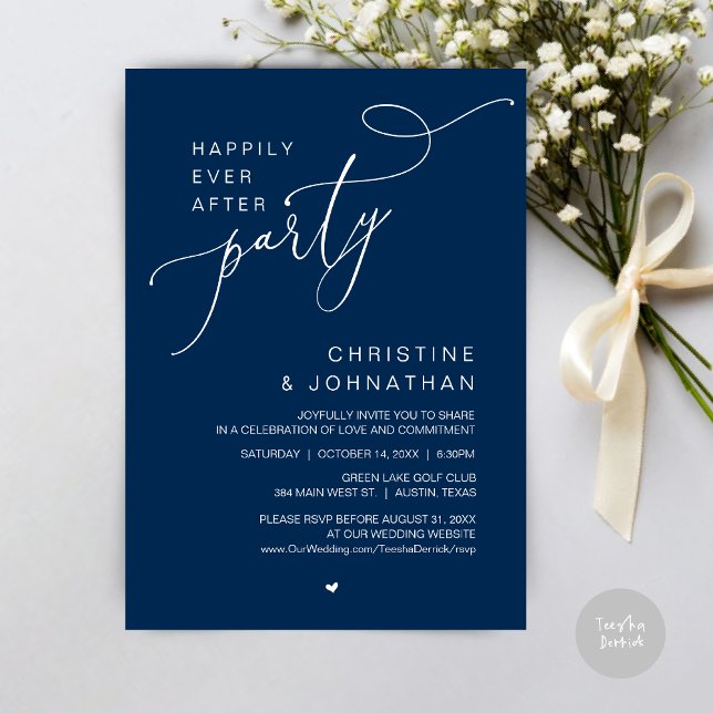 Happily Ever After Wedding Party Dinner Dancing Invitation (Happily Ever After Wedding Party Romantic Dinner Dancing Invitation Card, PDF, in Navy Blue)