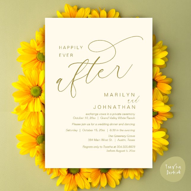 Happily Ever After Wedding Party Dinner Dancing Invitation (Romantic Happily Ever After Wedding Dinner Party Lunch Brunch Invitation PDF Card Yellow Gold)