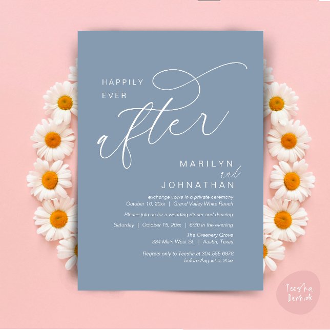 Happily Ever After Wedding Party Dinner Dancing Invitation (Romantic Happily Ever After Wedding Dinner Party Lunch Brunch Invitation PDF Card Dusty Blue)