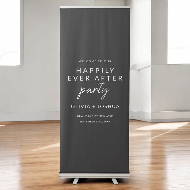 Happily Ever After Wedding Party Modern Minimalist Retractable Banner (Creator Uploaded)