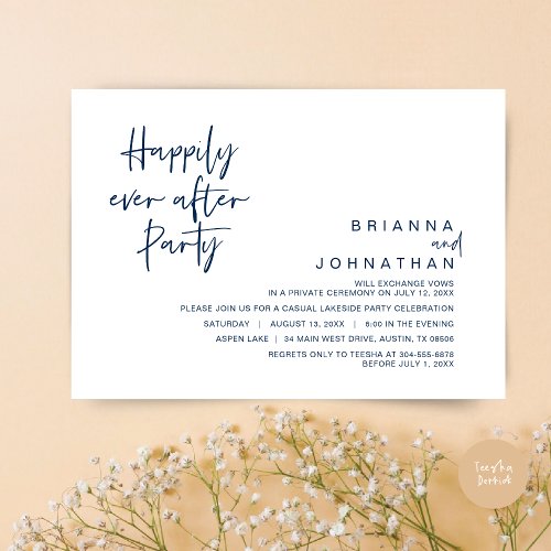 Happily Ever After Wedding Party Navy Blue Invitation